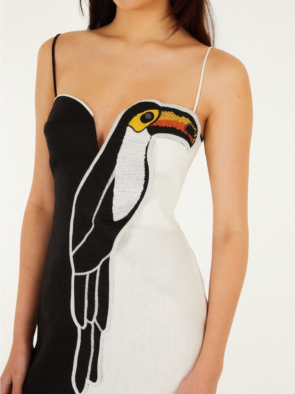 FARM Rio Black & White Embroidered Toucan Sleeveless Maxi Midi Dress S Small - Picture 2 of 7